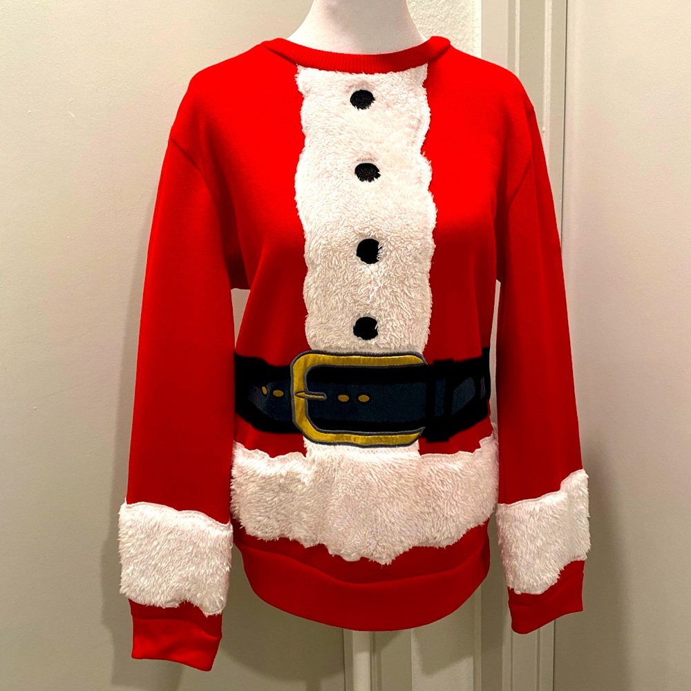 VTG Mad Engine Red & White Santa Claus Ugly Christmas Xmas Sweater - M
